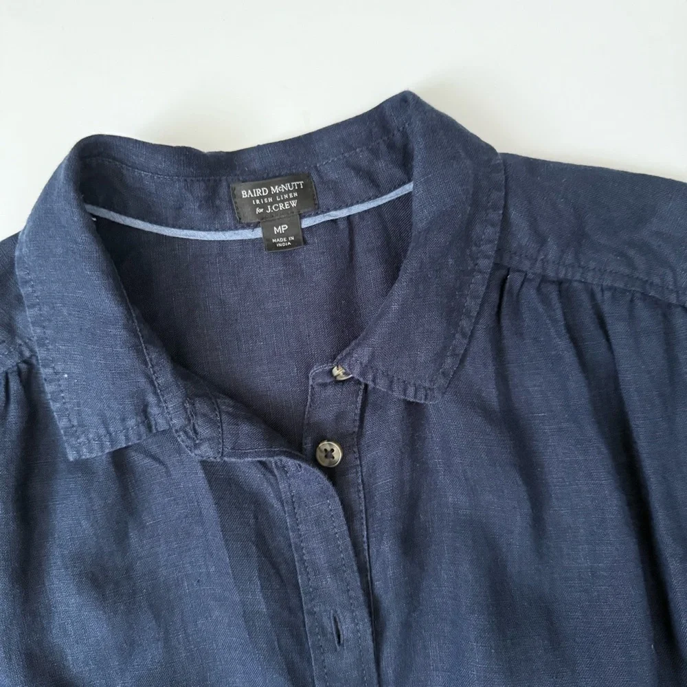 J.Crew Relaxed Linen Shirt Dress Navy Medium Petite - Picture 4 of 8